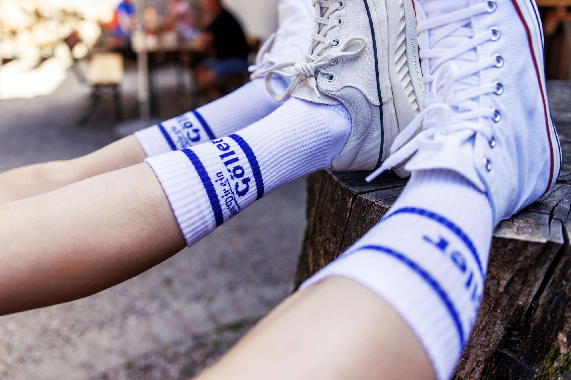 Tennissocken Brauerei weiß-blau Weiße Tennissocken mit blauem Logo